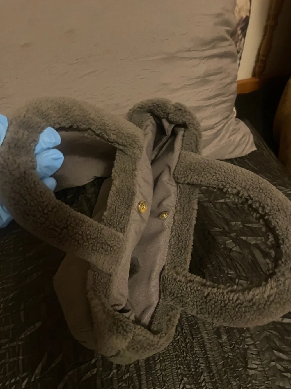 Prada Gray Sherpa Tote with White Logo - Picture 15 of 17